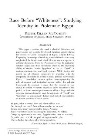 Race Before "Whiteness": Studying Identity in Ptolemaic Egypt