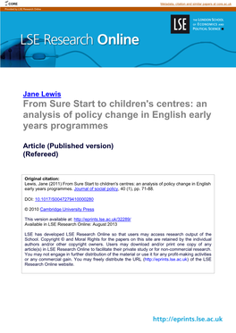 From Sure Start to Children's Centres: an Analysis of Policy Change in English Early Years Programmes
