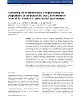 Assessing the Morphological and Physiological Adaptations of the Parasitoid Wasp Echthrodesis Lamorali for Survival in an Intertidal Environment