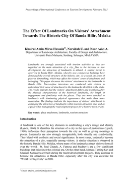 The Effect of Landmarks on Visitors' Attachment Towards the Historic City of Banda Hilir, Melaka