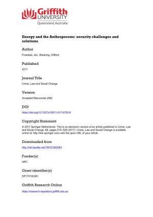 Energy and the Anthropocene: Security Challenges and Solutions