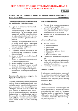 Endoscopic Transorbital Surgery Medial Orbital (Precaruncular)