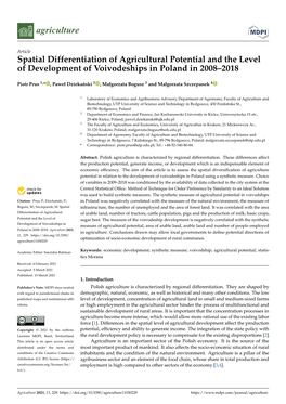 Spatial Differentiation of Agricultural Potential and the Level of Development of Voivodeships in Poland in 2008–2018
