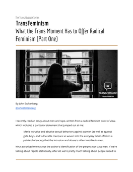 Transfeminism What the Trans Moment Has to Offer Radical Feminism