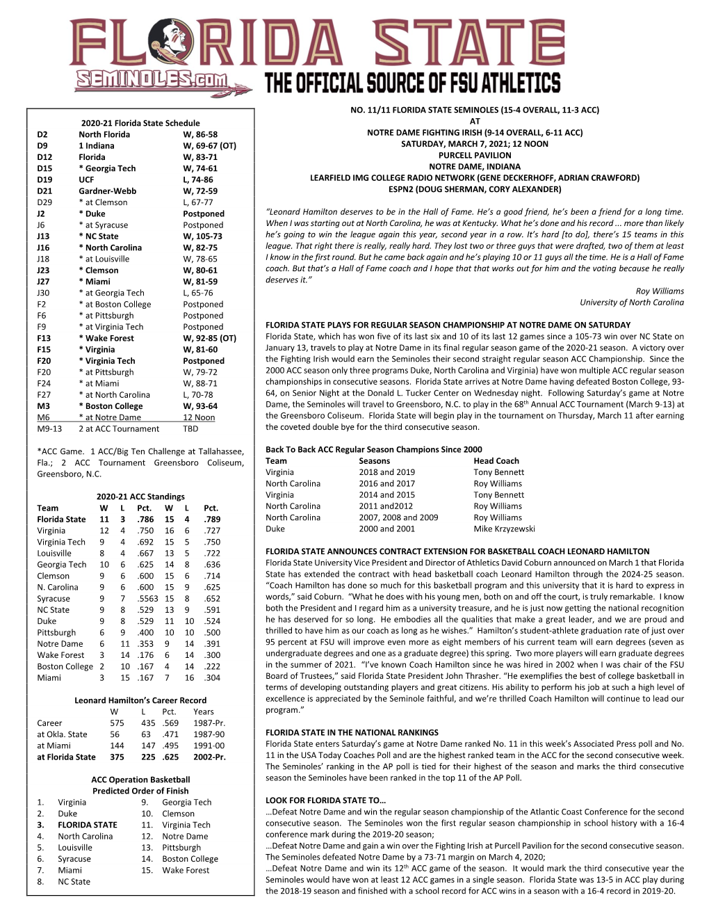 Florida State Game Notes