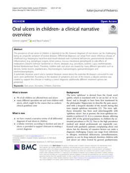 Oral Ulcers in Children- a Clinical Narrative Overview Corinne Légeret1,2* and Raoul Furlano1,2