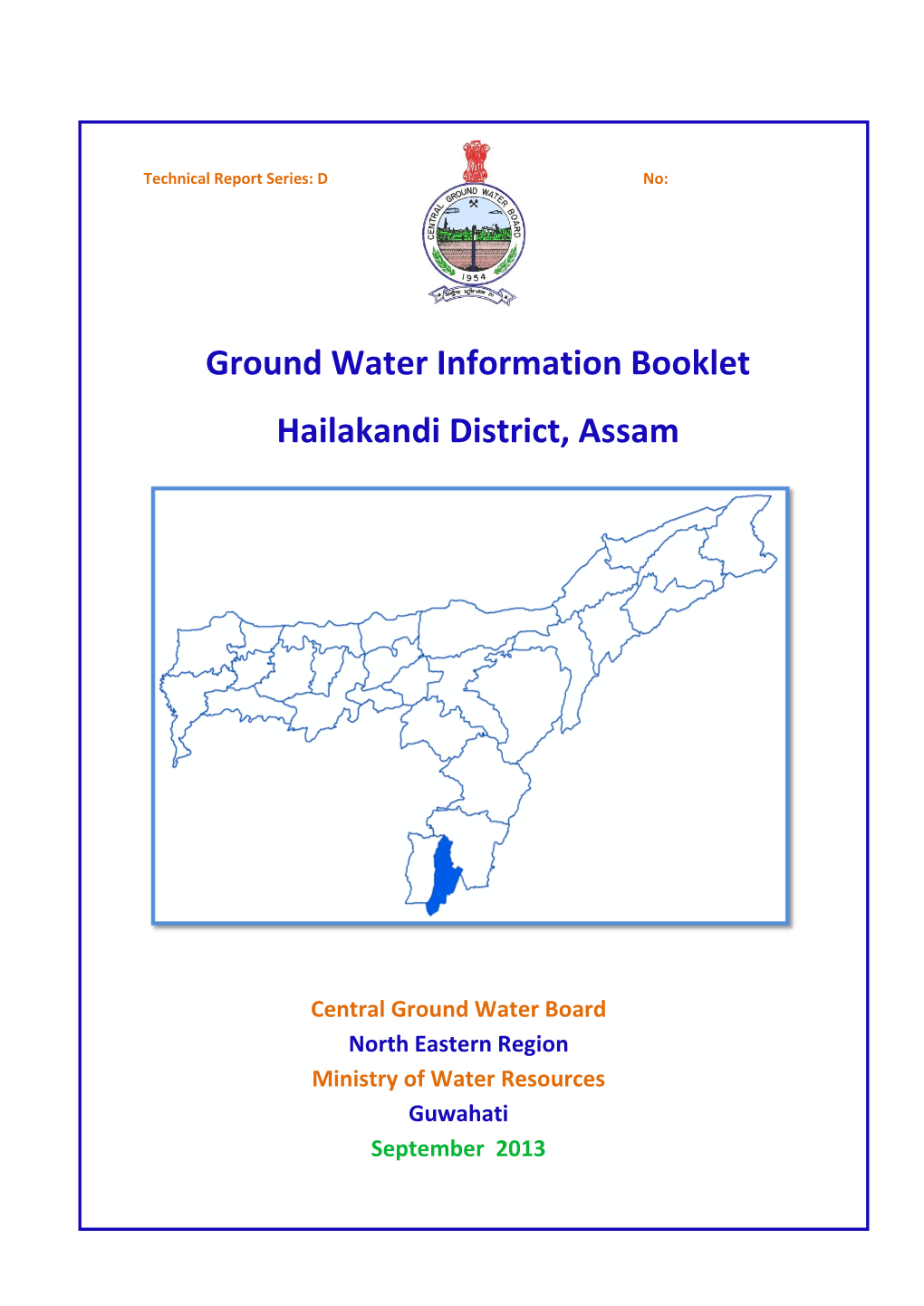 Ground Water Information Booklet Hailakandi District, Assam