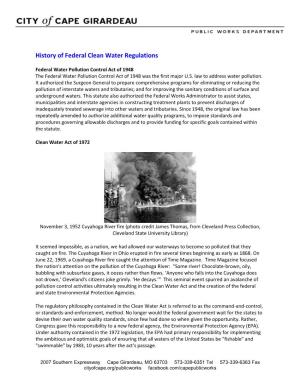 History of Federal Clean Water Regulations