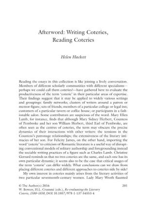 Afterword: Writing Coteries, Reading Coteries