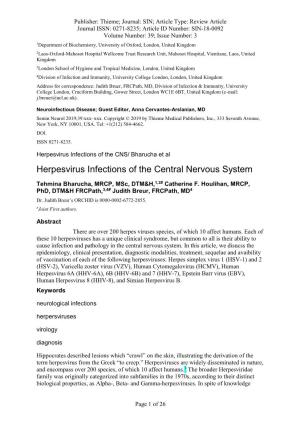 Herpesvirus Infections of the Central Nervous System