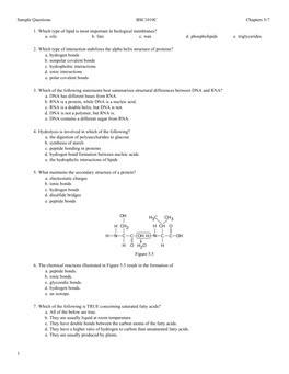 Sample Questions BSC1010C Chapters 5-7 1. Which Type of Lipid