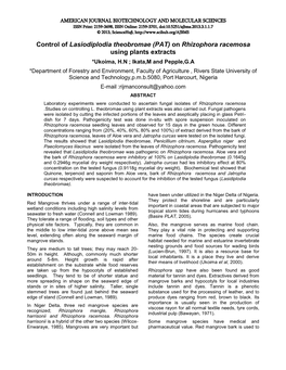 Control of Lasiodiplodia Theobromae (PAT) on Rhizophora Racemosa