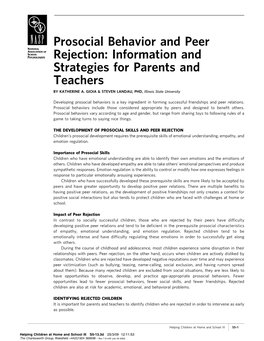 Prosocial Behavior and Peer Rejection: Information and Strategies for Parents and Teachers by KATHERINE A