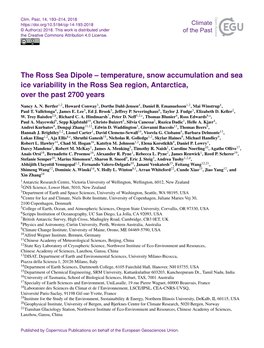 Temperature, Snow Accumulation and Sea Ice Variability in the Ross Sea Region, Antarctica, Over the Past 2700 Years