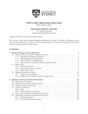 PHYS 3015/3039/3042/3043/3044 Quantum Physics Module Contents
