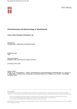 Chemotaxonomy and Pharmacology of Gentianaceae