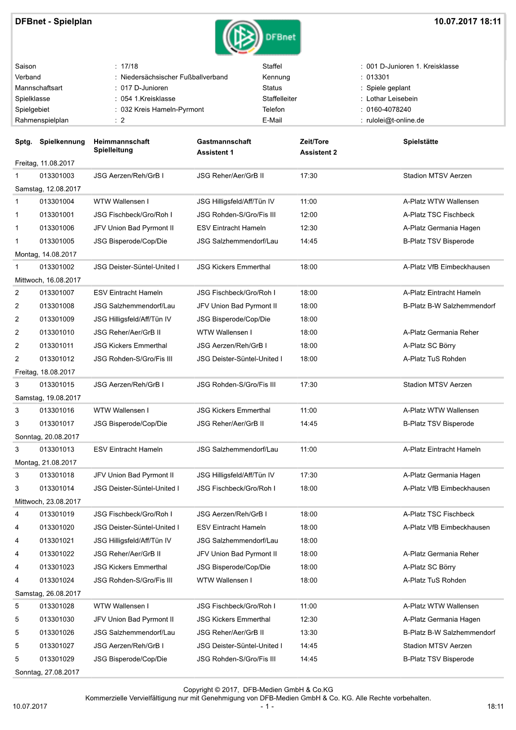 Dfbnet - Spielplan 10.07.2017 18:11