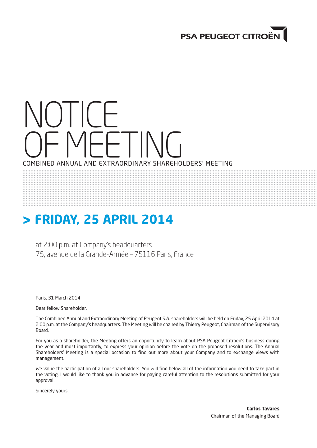 Notice of Meeting Combined Annual and Extraordinary Shareholders’ Meeting