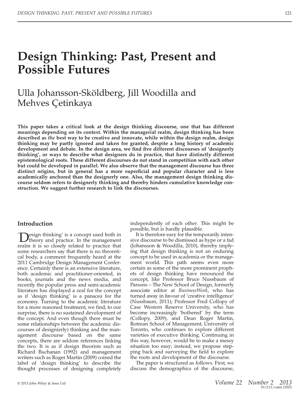 Design Thinking: Past, Present and Possible Futures 121