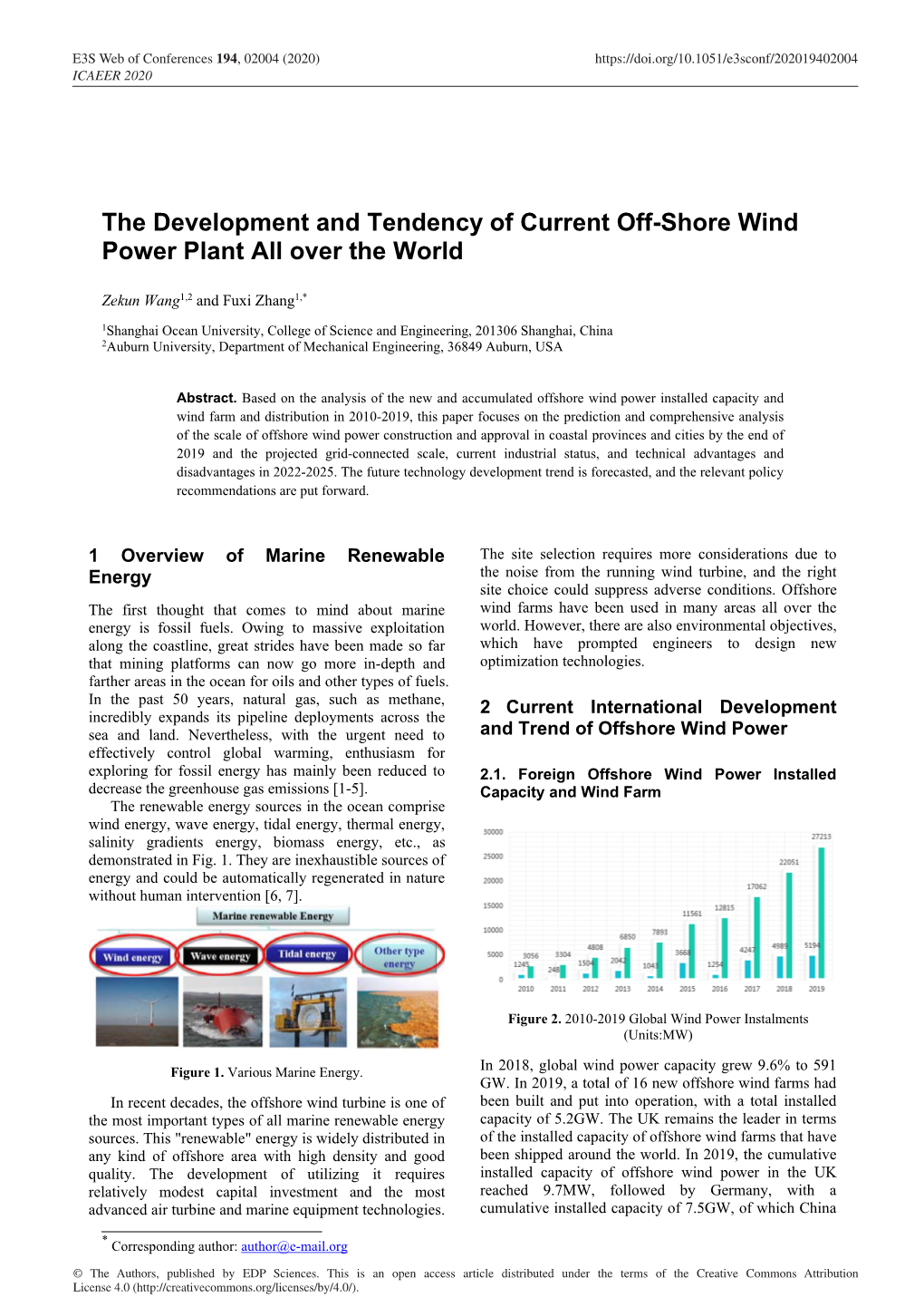 The Development and Tendency of Current Off-Shore Wind Power Plant All Over the World