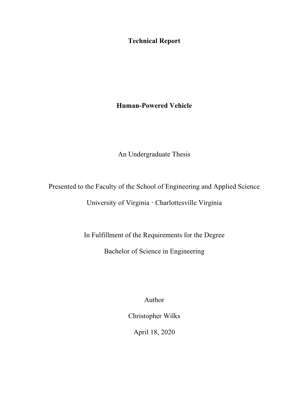 Technical Report Human-Powered Vehicle an Undergraduate Thesis