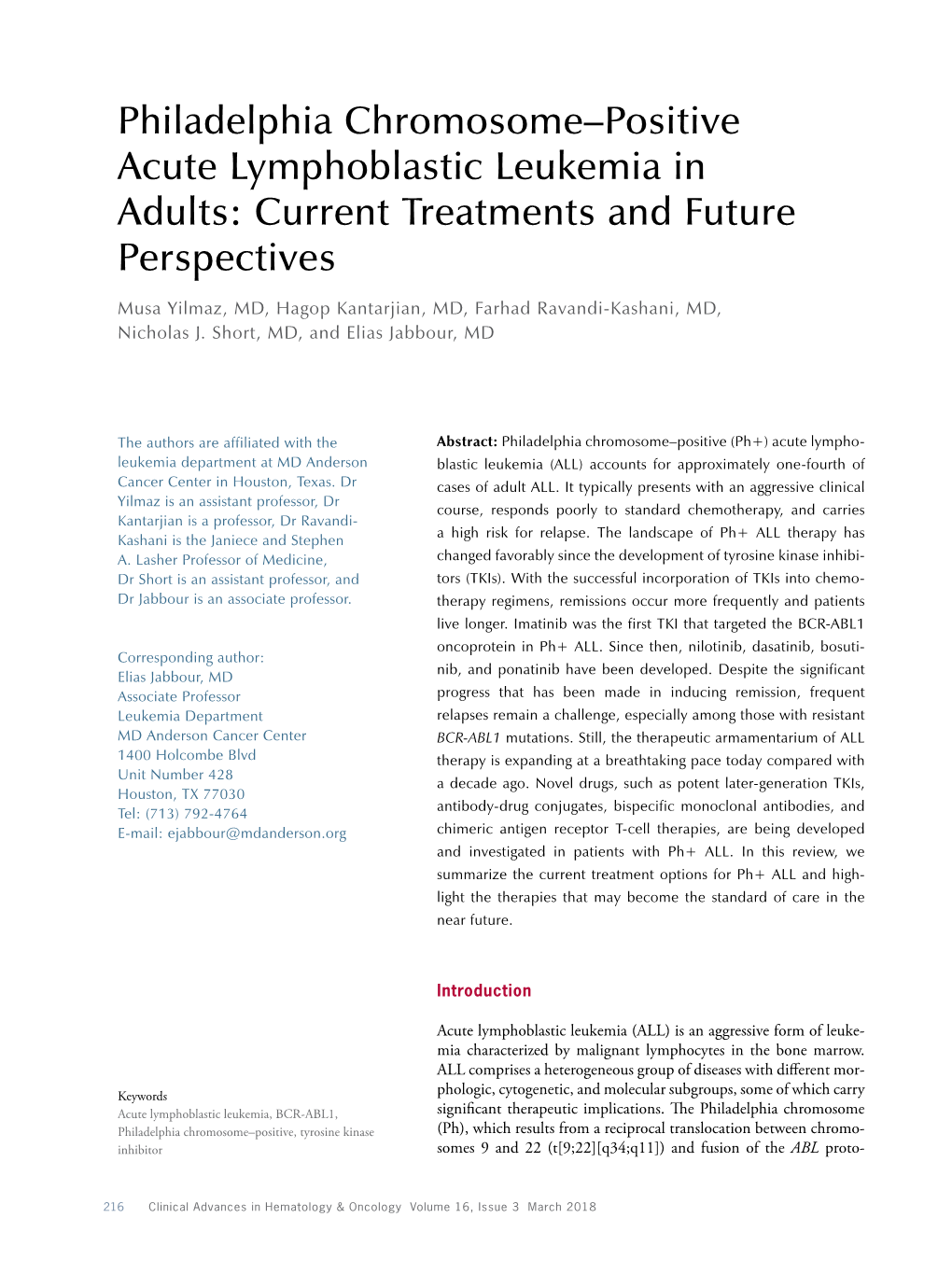 Philadelphia Chromosome–Positive Acute Lymphoblastic Leukemia in Adults: Current Treatments and Future Perspectives