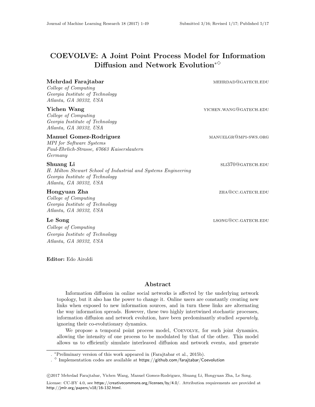 COEVOLVE: a Joint Point Process Model for Information Diffusion and Network Evolution