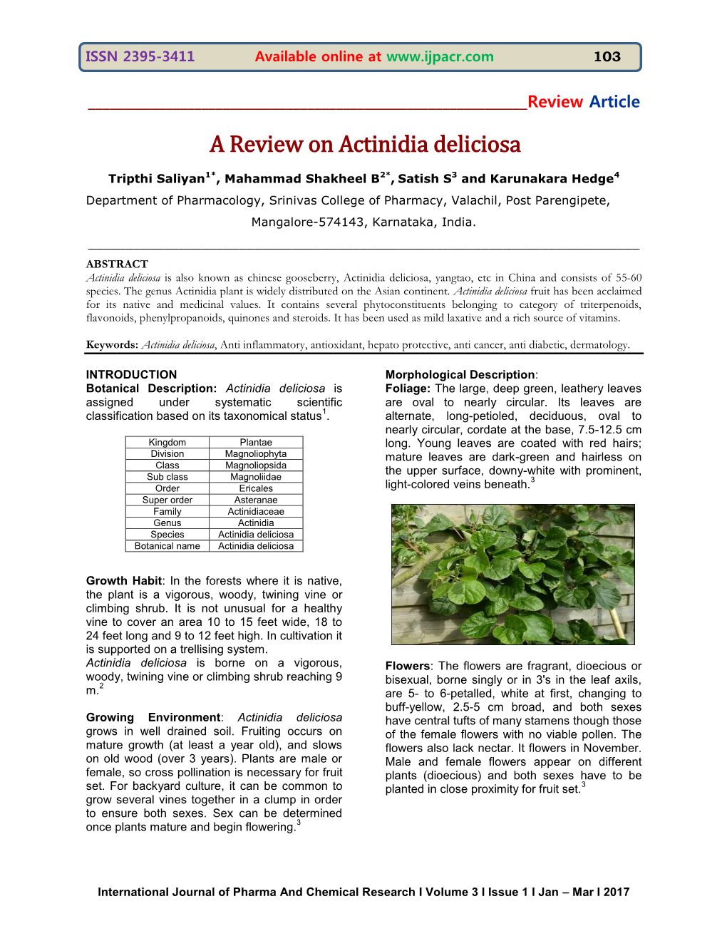 A Review on Actinidia Deliciosa