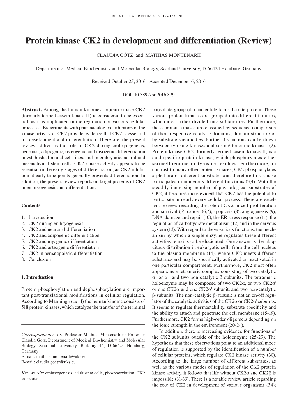 Protein Kinase CK2 in Development and Differentiation (Review)