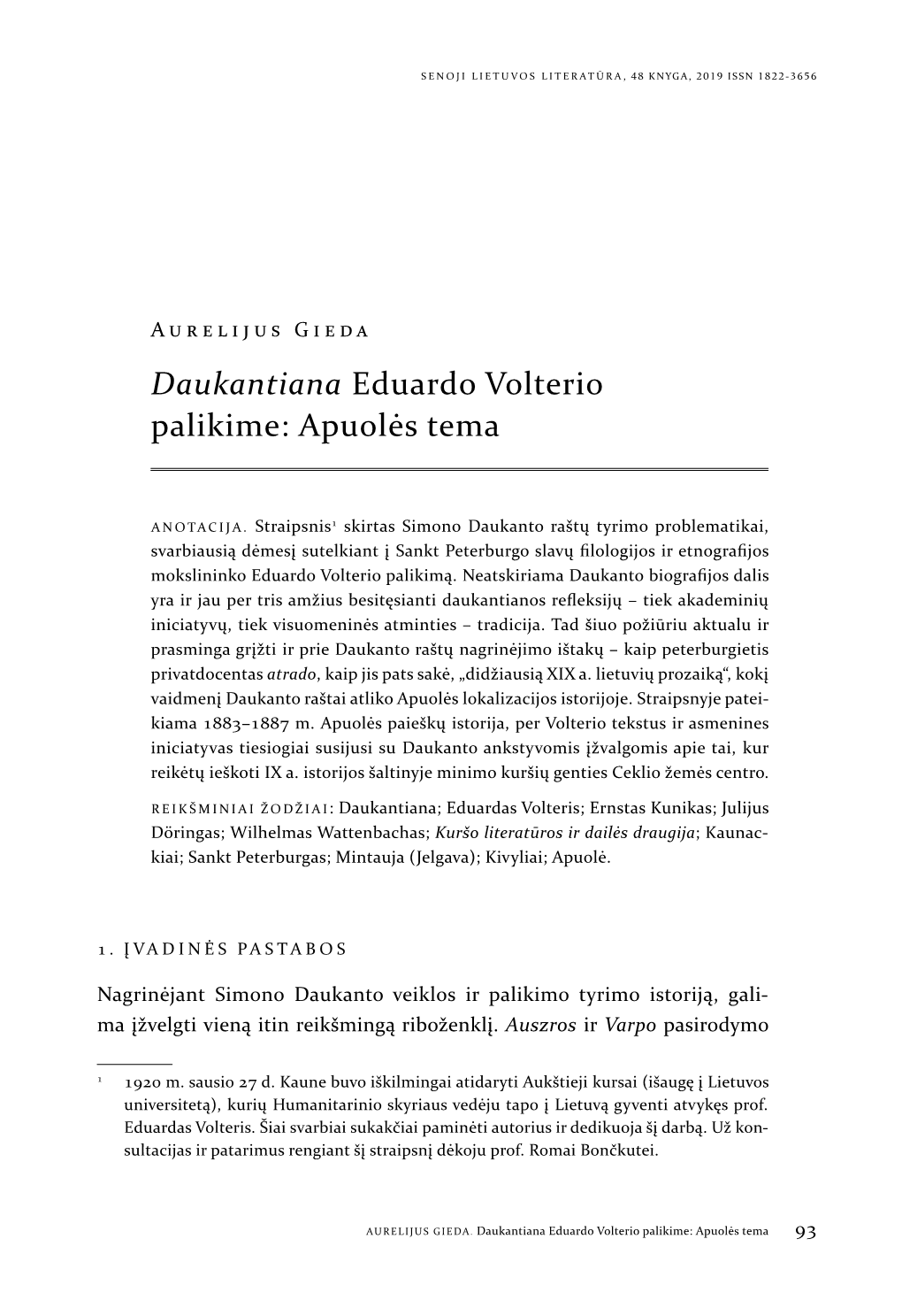 Daukantiana Eduardo Volterio Palikime: Apuolės Tema