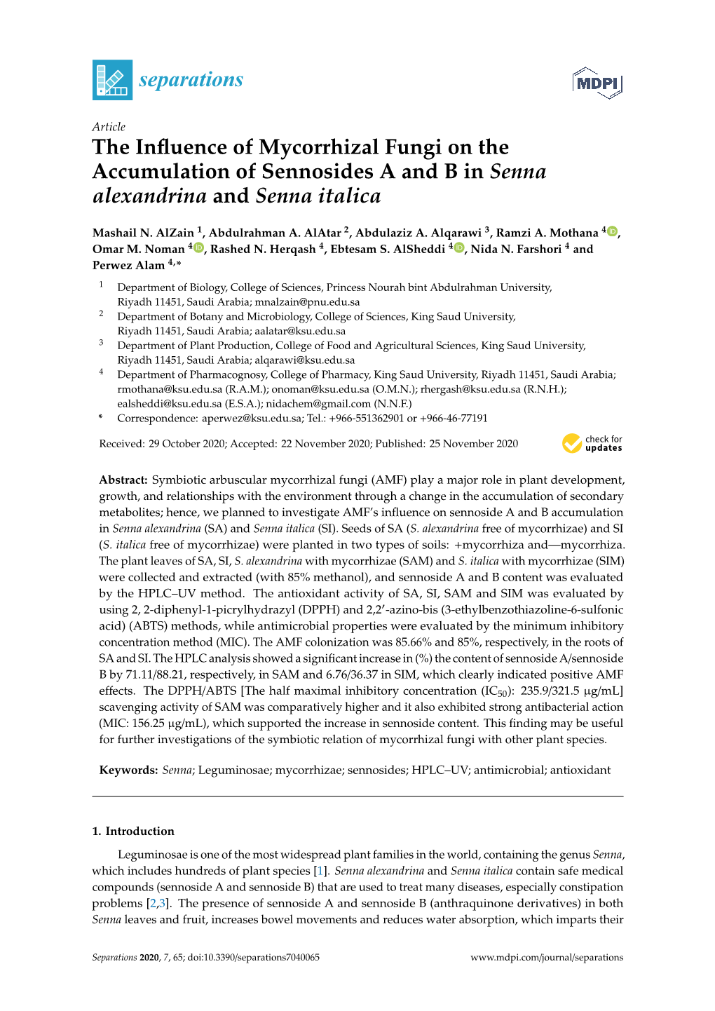 The Influence of Mycorrhizal Fungi on the Accumulation of Sennosides A