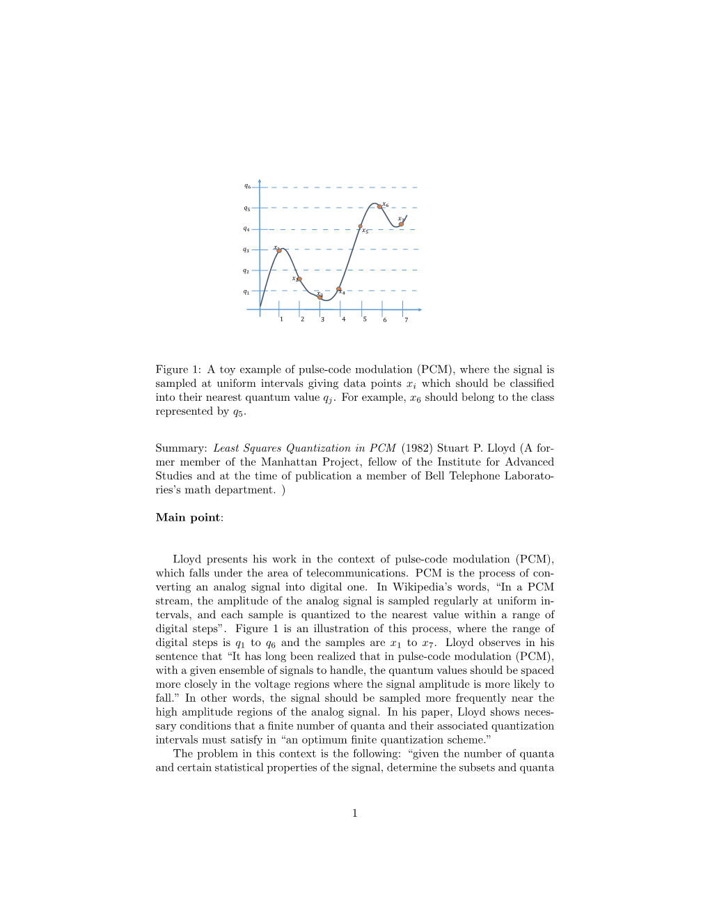 Figure 1: a Toy Example of Pulse-Code Modulation (PCM), Where the Signal Is Sampled at Uniform Intervals Giving Data Points Xi W