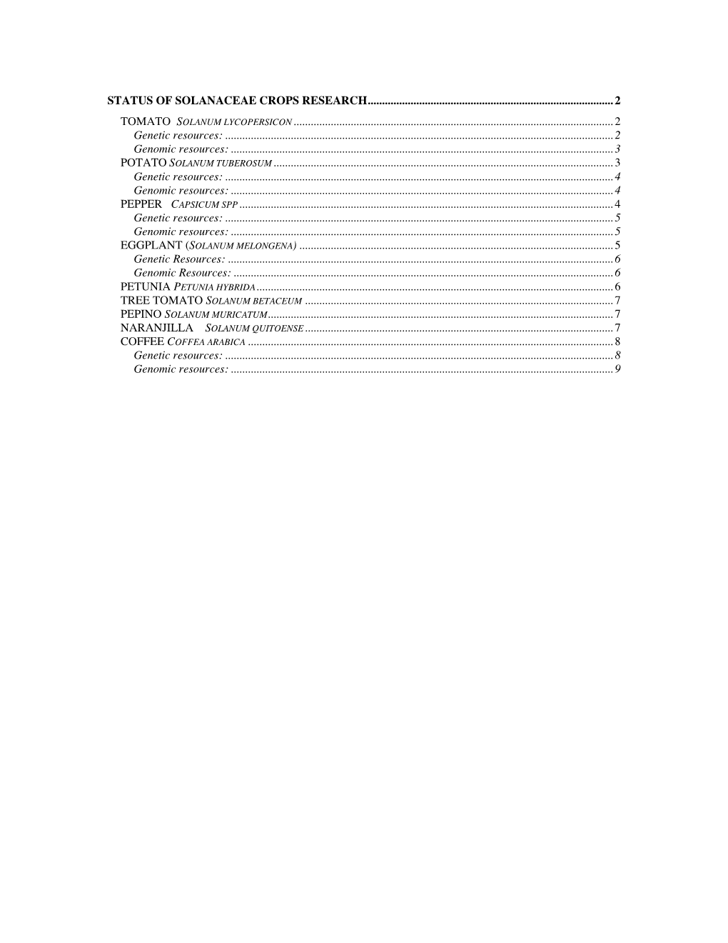 Status of Solanaceae Crops Research