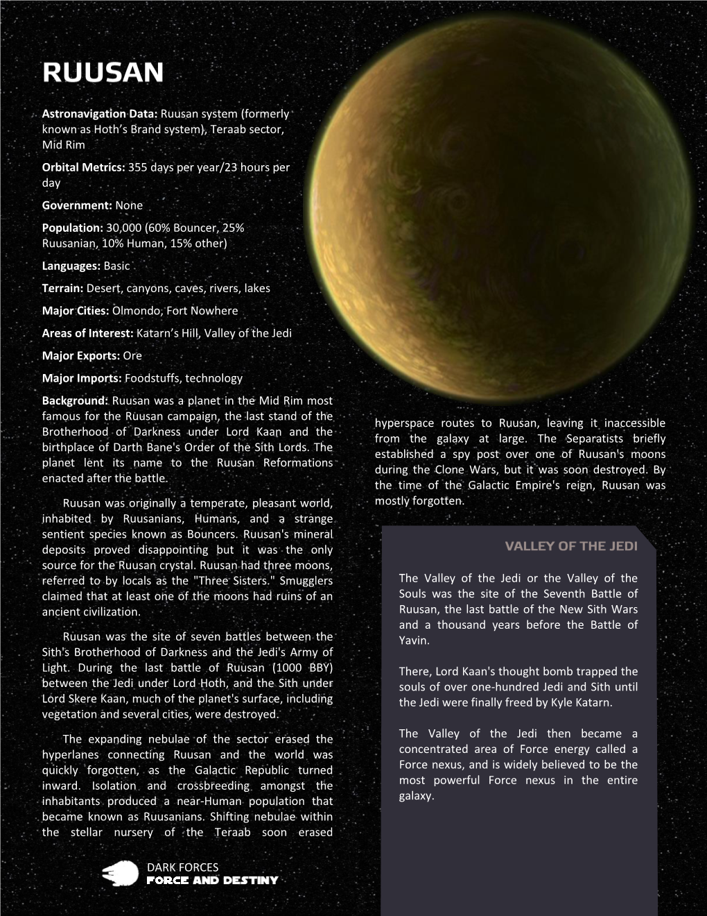 DARK FORCES Astronavigation Data: Ruusan System