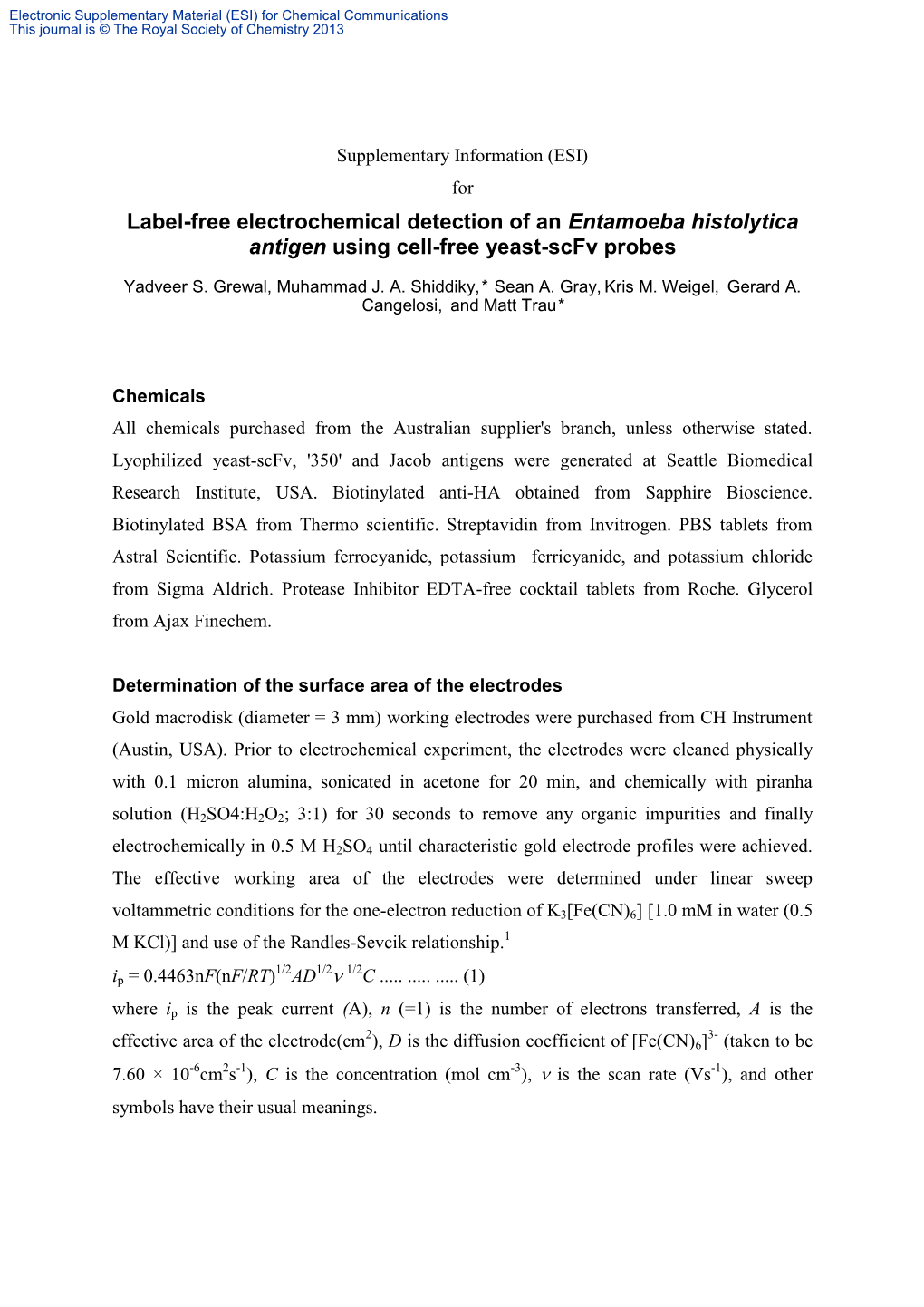 Label-Free Electrochemical Detection of an Entamoeba Histolytica Antigen Using Cell-Free Yeast-Scfv Probes