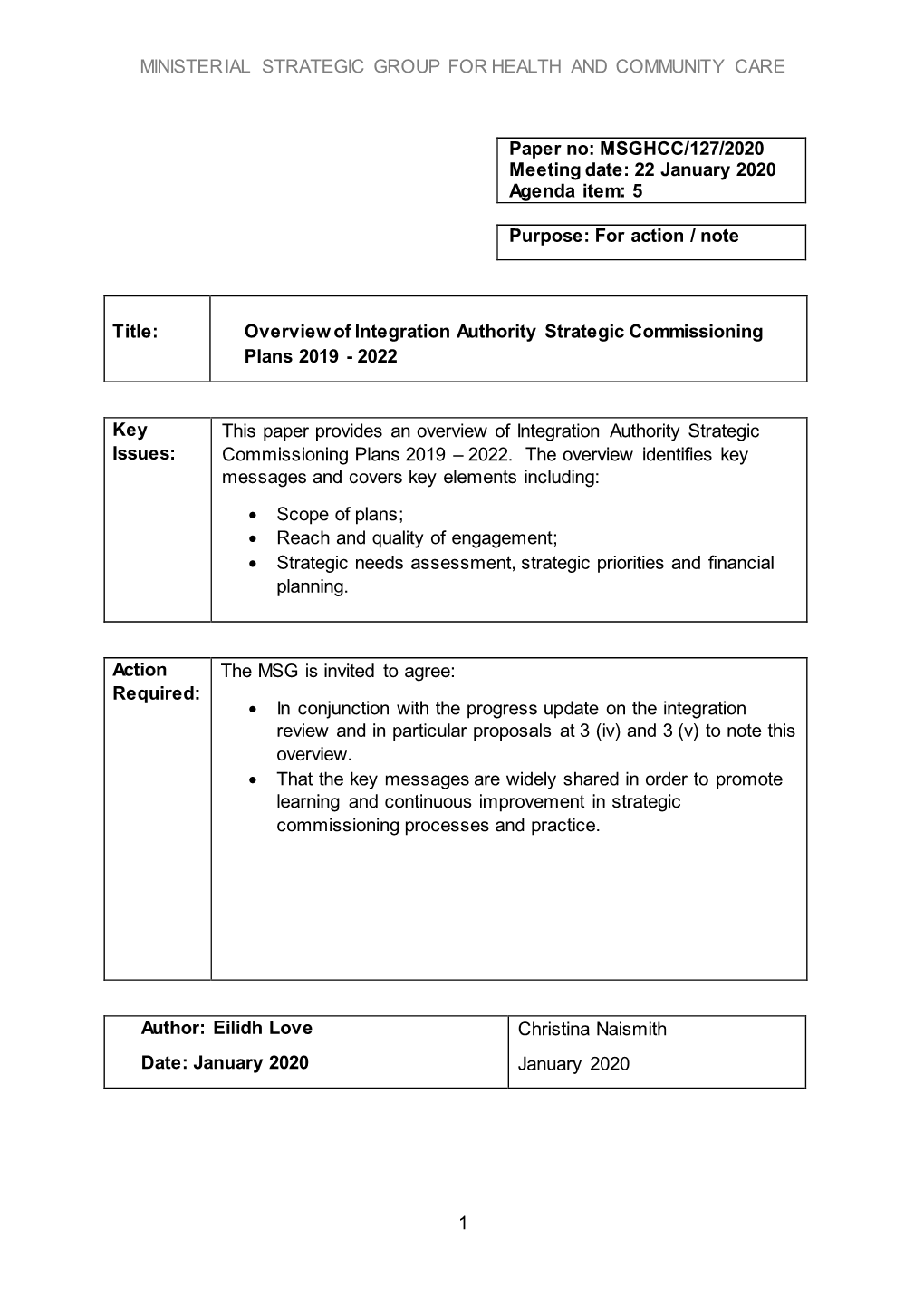 Ministerial Strategic Group for Health and Community Care