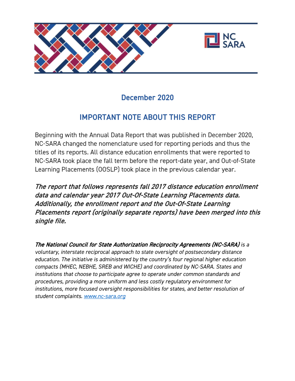 Reported Proportion of SARA Enrollments 2016-2018