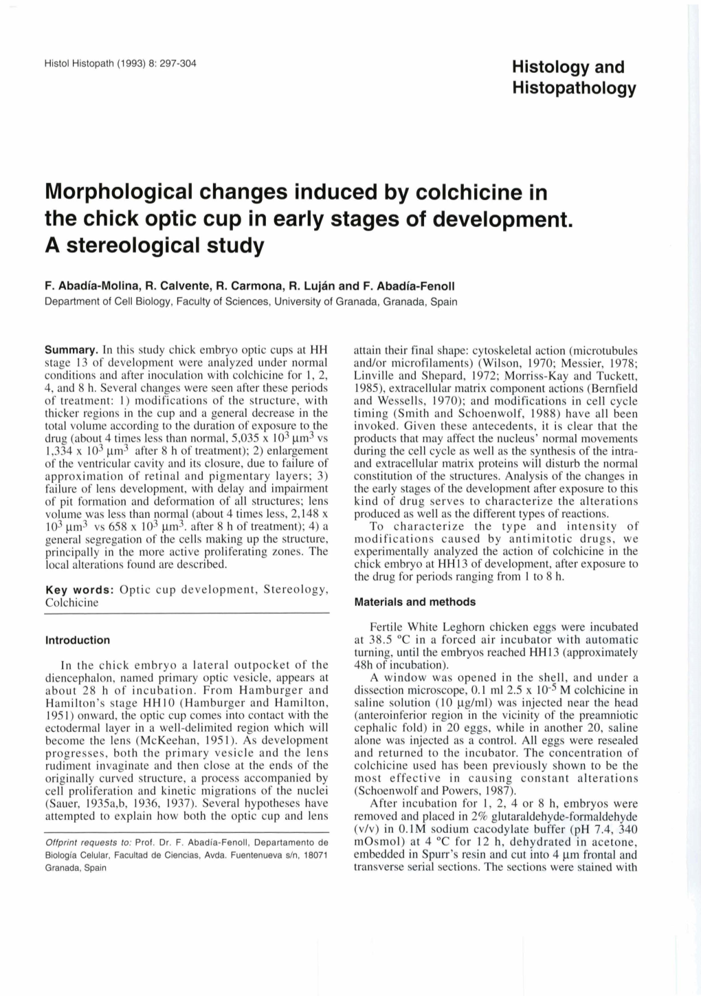 Morphological Changes Induced by Colchicine in the Chick Optic Cup in Early Stages of Development