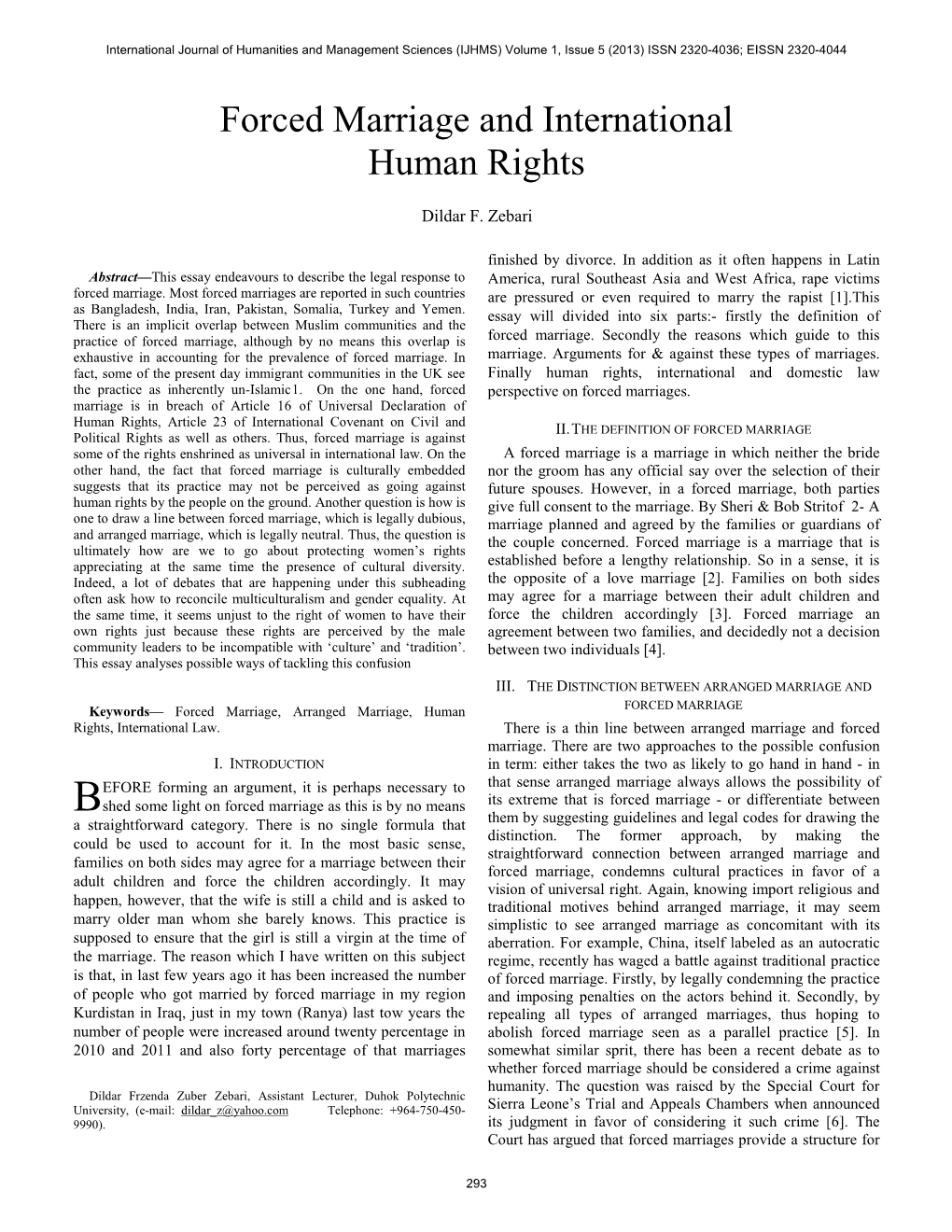 Forced Marriage and International Human Rights