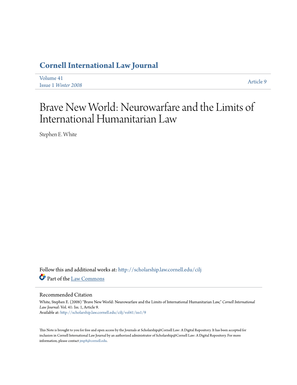 Neurowarfare and the Limits of International Humanitarian Law Stephen E
