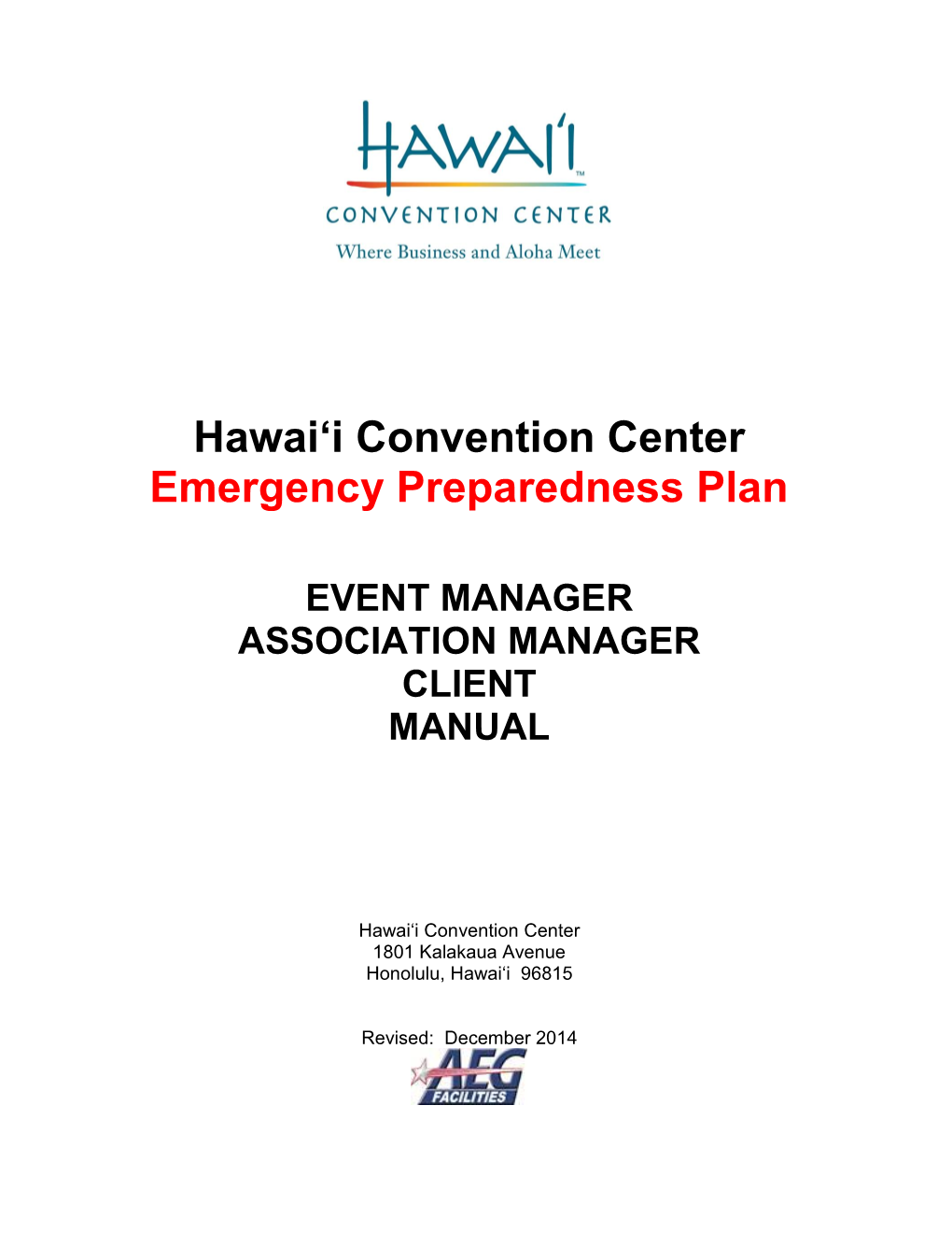 Hawai'i Convention Center Emergency Preparedness Plan