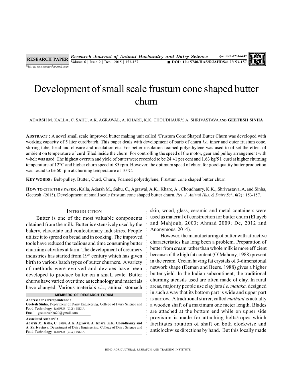 Development of Small Scale Frustum Cone Shaped Butter Churn