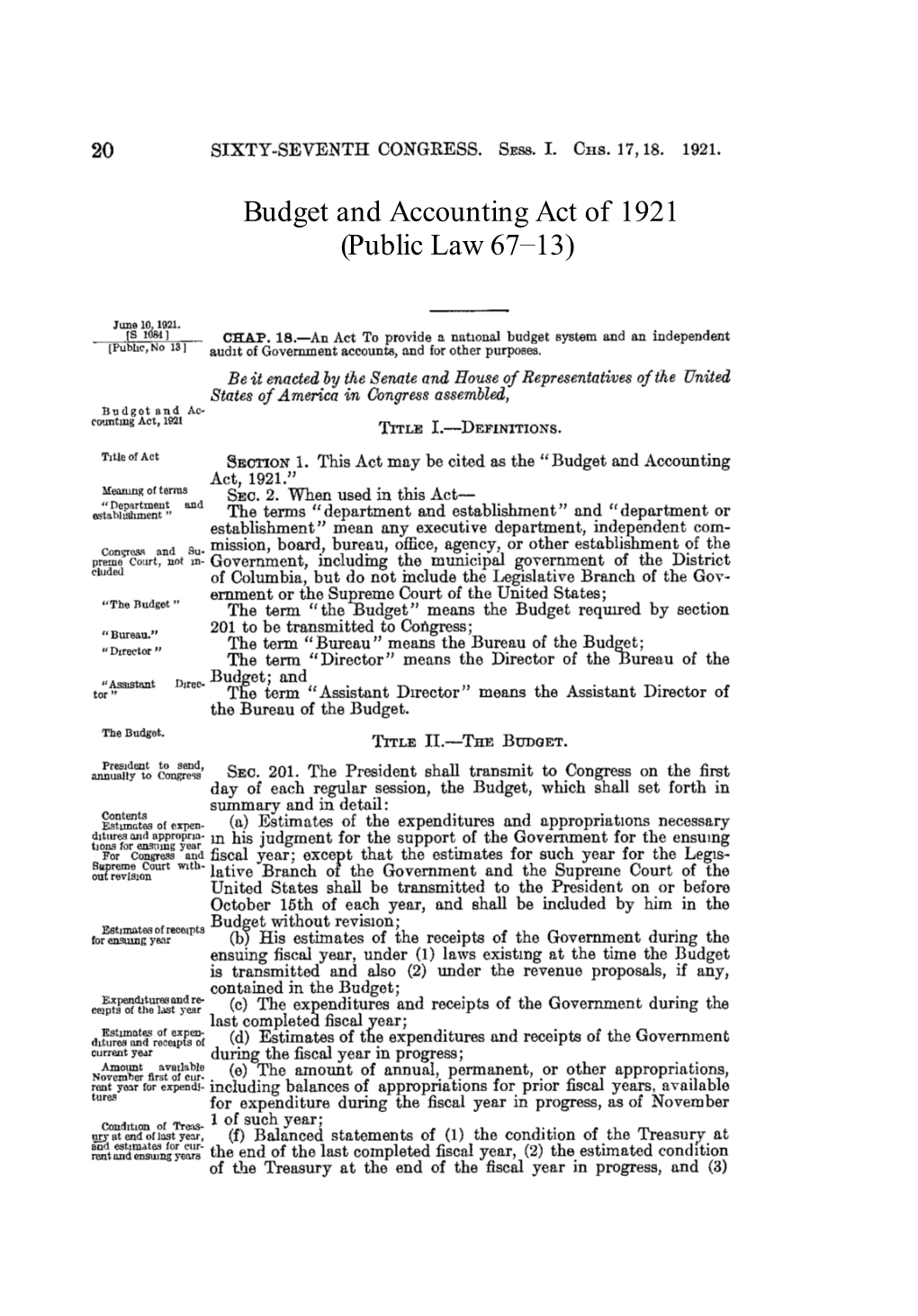 Budget and Accounting Act of 1921