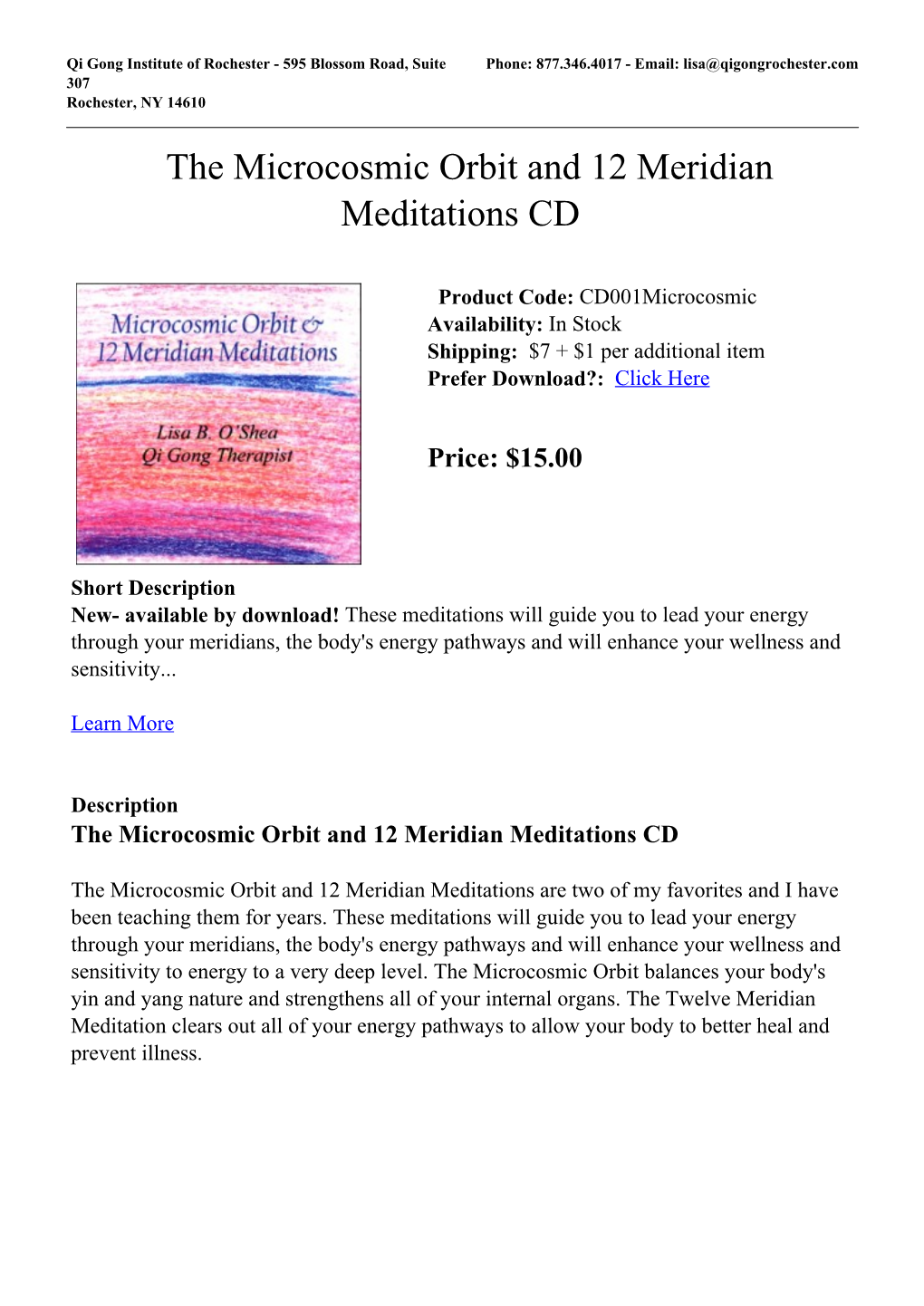 The Microcosmic Orbit and 12 Meridian Meditations CD