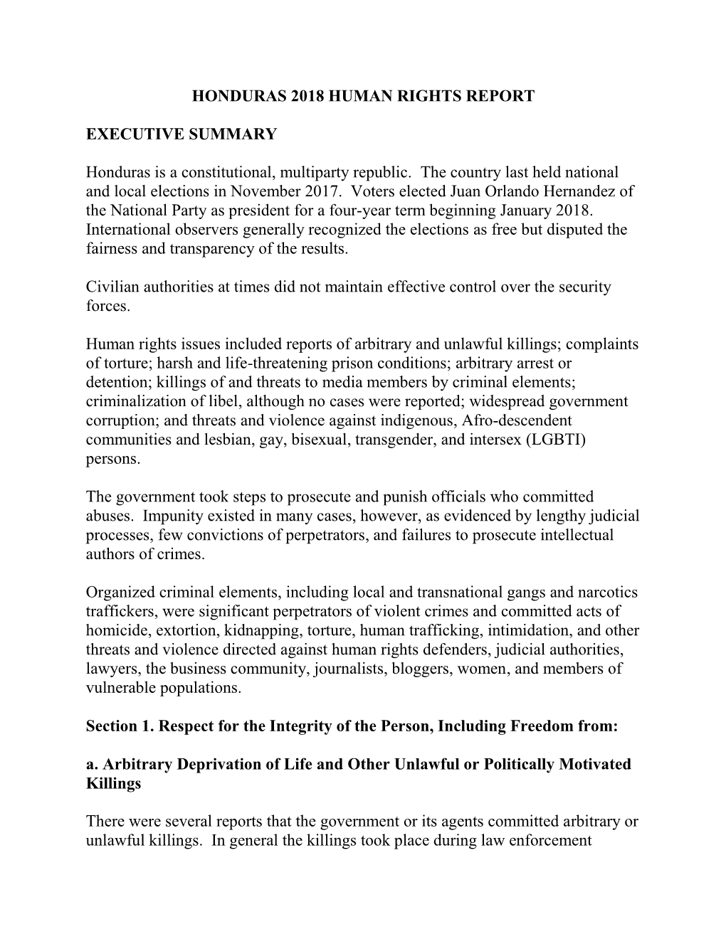 Honduras 2018 Human Rights Report