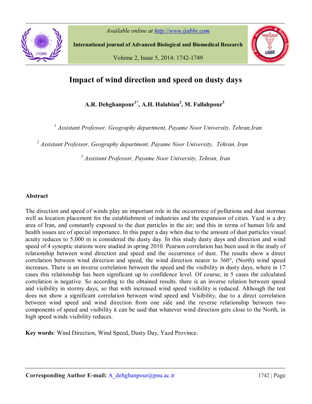 Impact of Wind Direction and Speed on Dusty Days