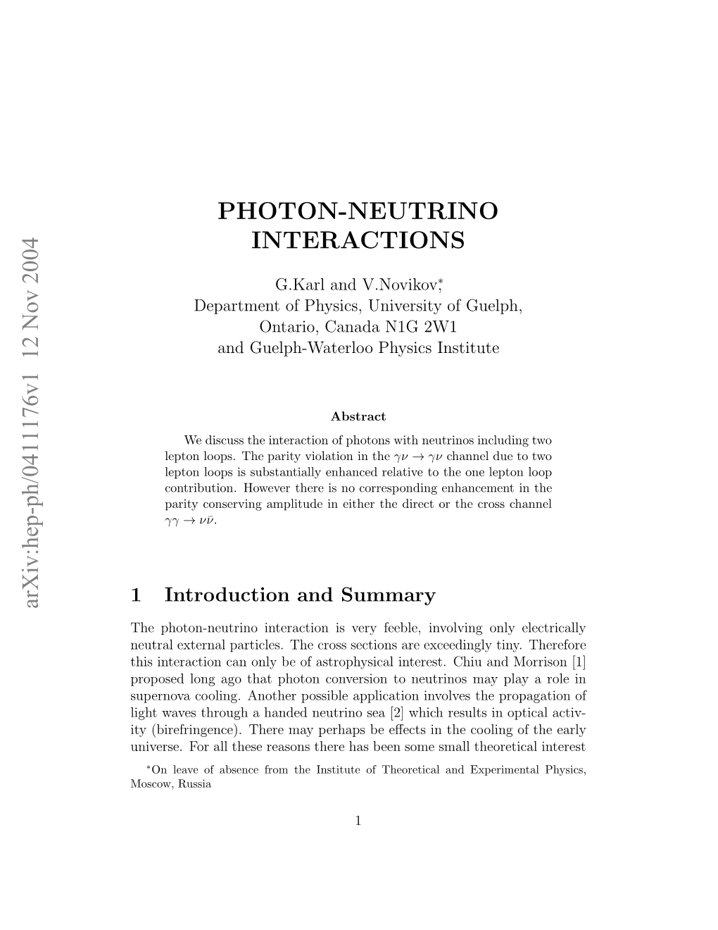 Photon-Neutrino Interactions