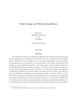 Market Design and Walrasian Equilibrium†
