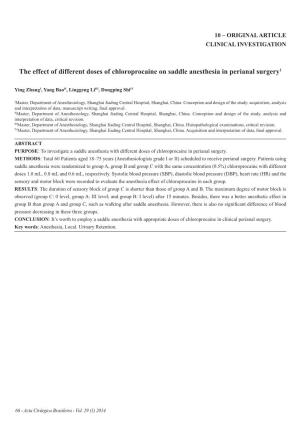 The Effect of Different Doses of Chloroprocaine on Saddle Anesthesia in Perianal Surgery1