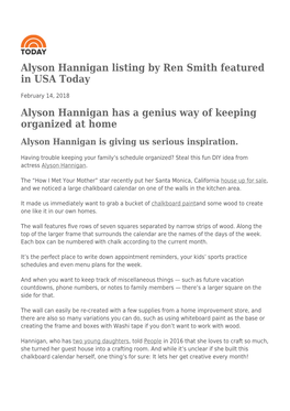Alyson Hannigan Listing by Ren Smith Featured in USA Today